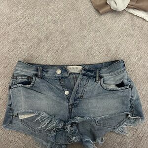 We The Free Blue Distressed Jean Shorts